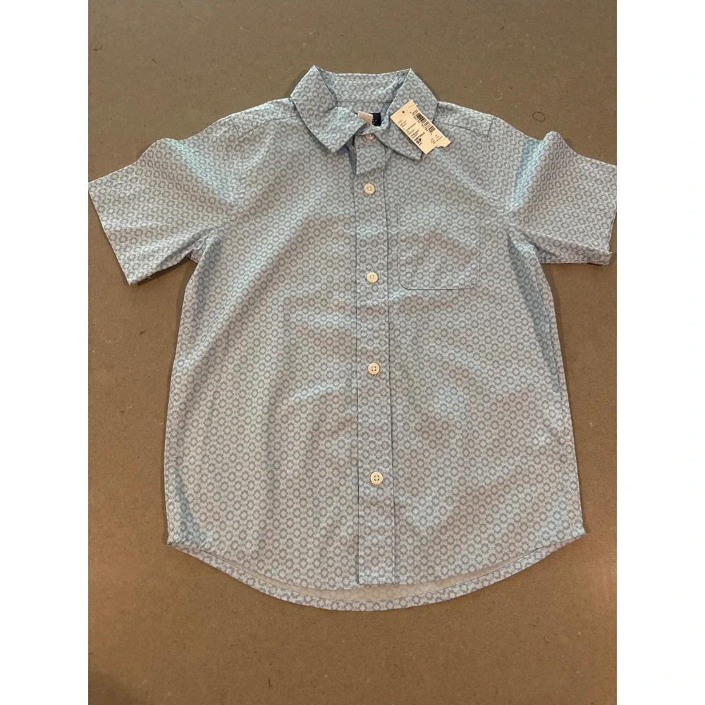 Boys'‎ Light Blue Patterned Short Sleeve Button-Down Shirt size 5/6